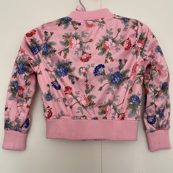 Urban Republic Floral Girls Bomber Jacket Size 5/6 Zip Closure Pink Blue - Picture 2 of 7